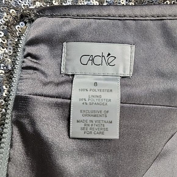 CACHE Silver Sequin Skirt Sz 8 Straight Pencil Party Lined Back Zipper Y2K Glam - Picture 6 of 11